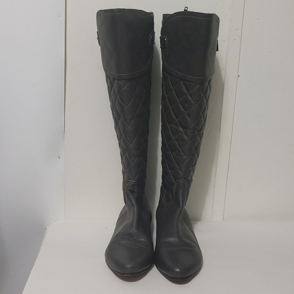 BCBG MAXAZRIA Women's Gray Quilted Knee-High Boots